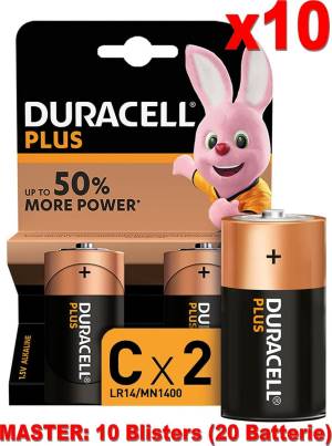 (10 Confezioni) Duracell Plus Batterie 2pz Mezza Torcia LR14 MN1400 C