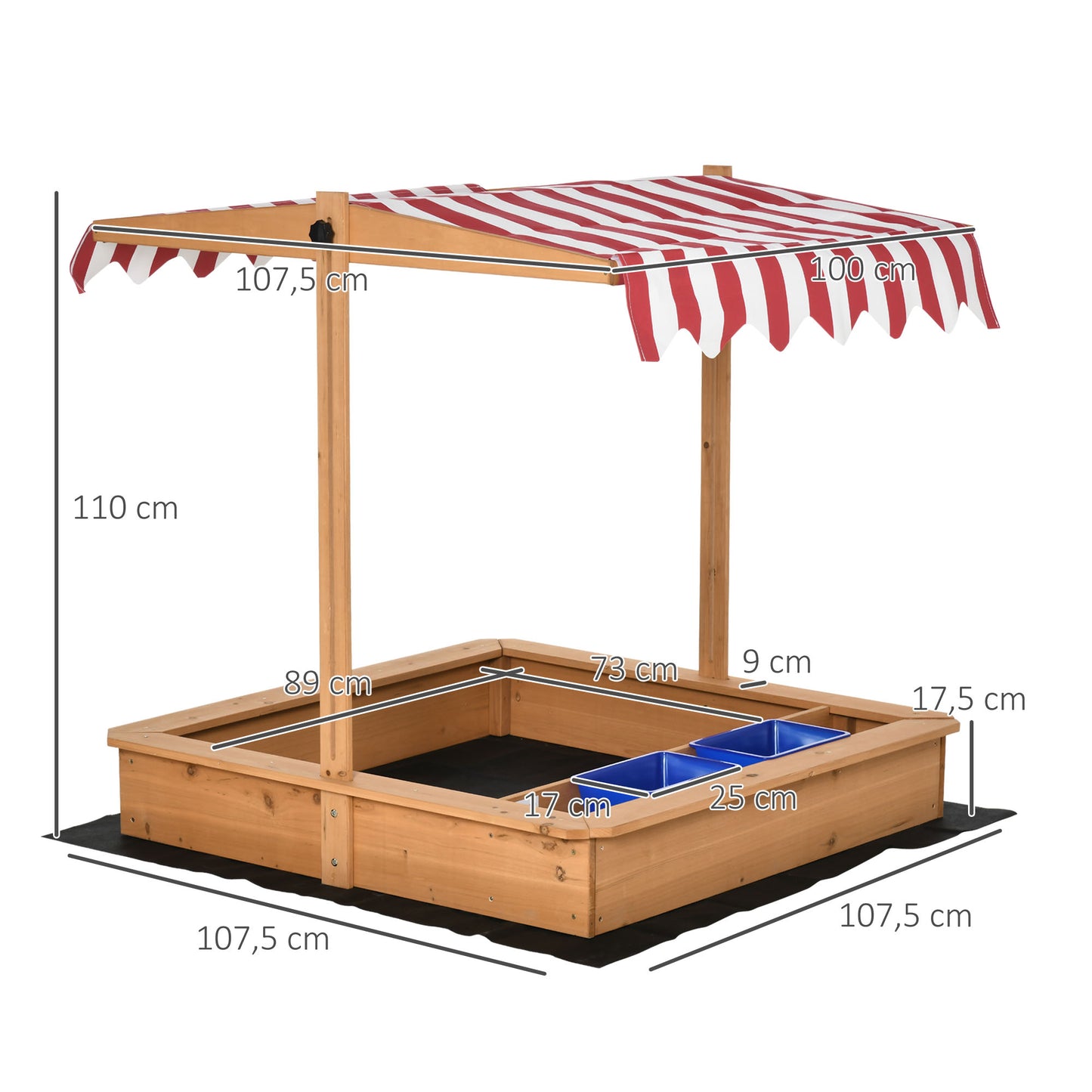 Outsunny Sandkasten Sandkiste Holz Bodenloses Design Matsch-Bereich für Kinder 3-7 Jahre Sandkasten mit Abdeckung Dach für Garten Terrasse Strand Outdoor Gelb 107,5 x 107,5 x 110 cm