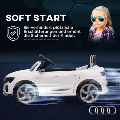 AIYAPLAY Elektro-Kinderauto, 12V Audi Q8, 3-5 km/h, Fernsteuerung, Scheinwerfer, Musik, Weiß