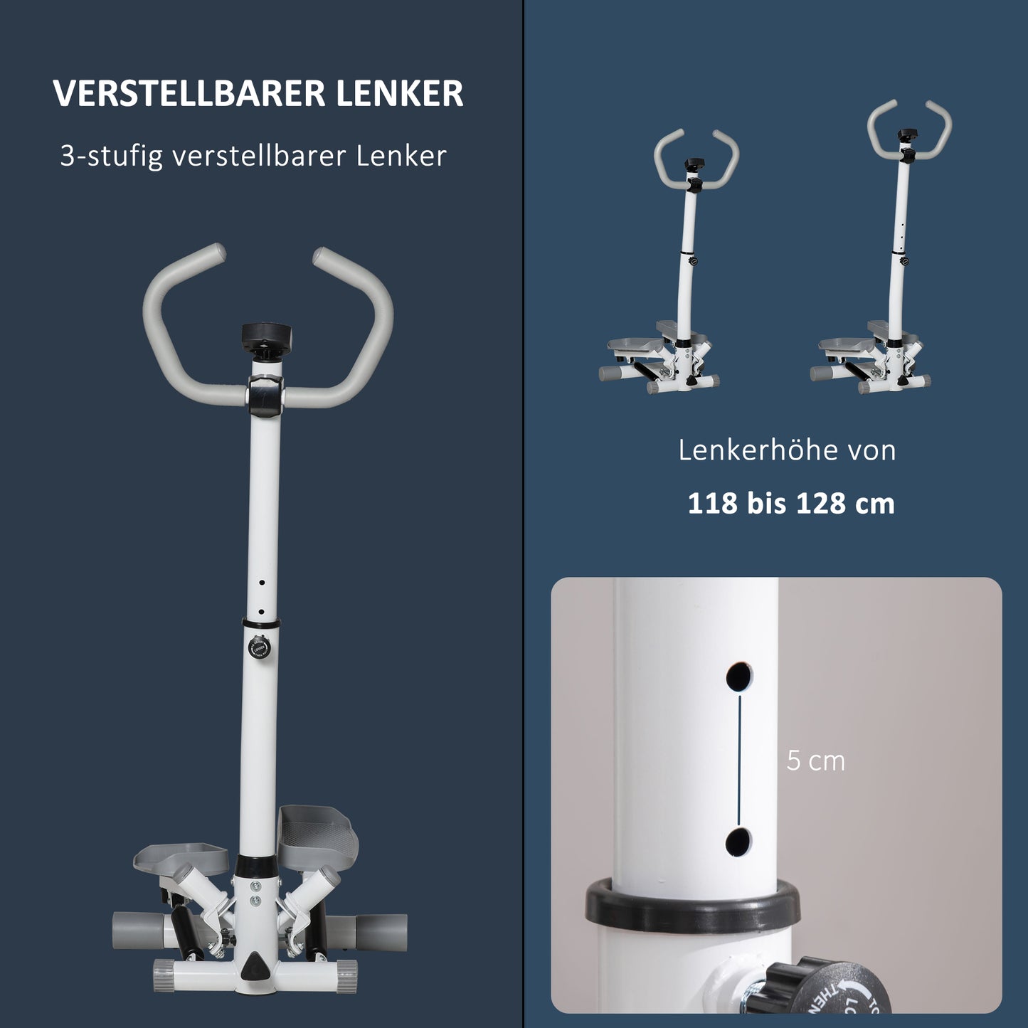 HOMCOM Stepper Heimtrainer für Zuhause mit LCD-Bildschirm einstellbare Geschwindigkeit Metall ABS 55 x 53 x 118-128 cm
