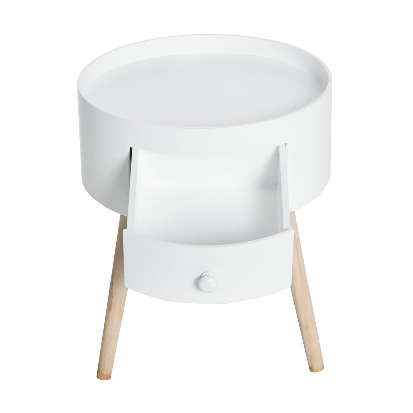 HOMCOM Couchtisch mit Schublade, rund, Skandi-Design, Schutzrand, Holz, Ø38 x H45 cm, Weiß