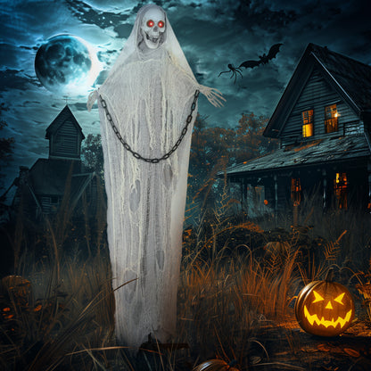 Outsunny Halloween Deko Sensenmann Outdoor 183cm Animiert Sprechende Halloween Sensenmann mit Leuchtenden Augen gruseligem Sound Halloweendeko Halloween-Dekoration für Tür Garten Party Hof Spukhaus