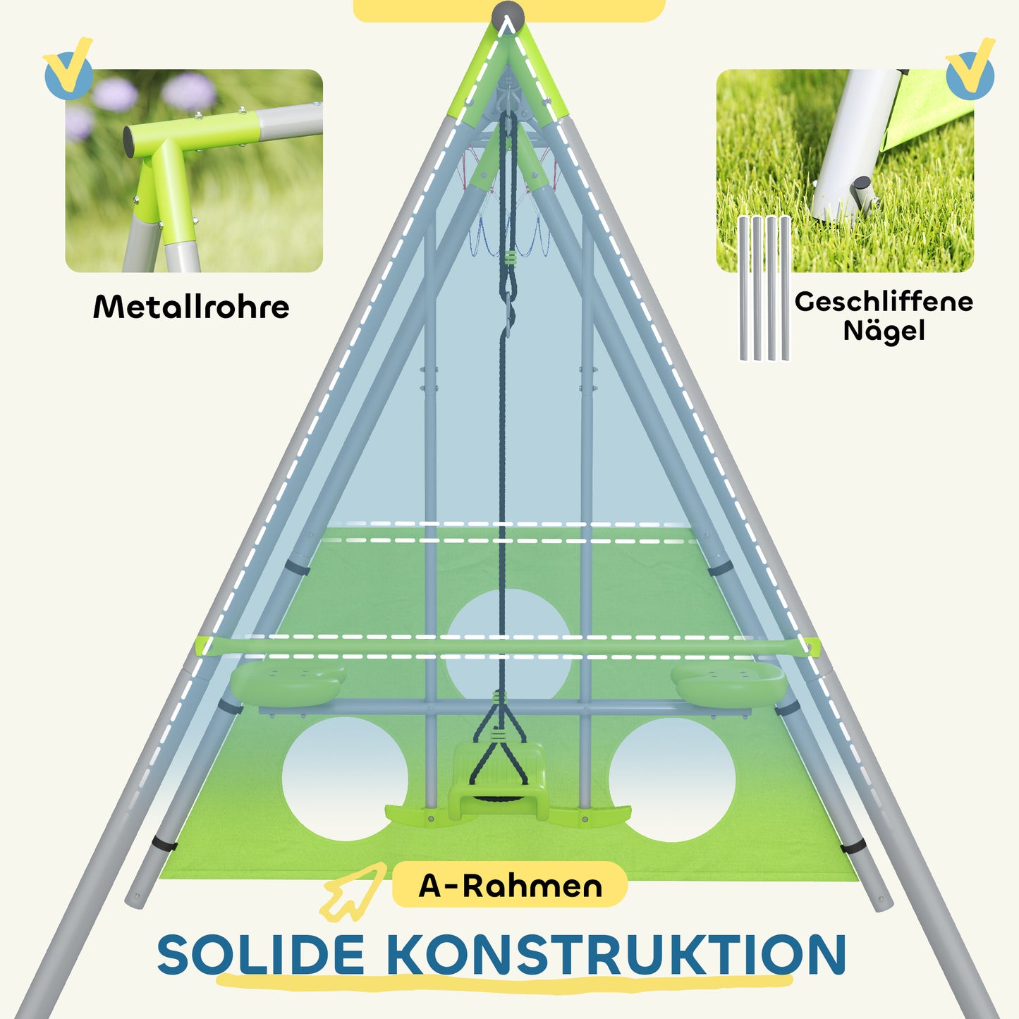 AIYAPLAY Outdoor-Schaukelset für Kinder, Kinderschaukeln, verstellbar, Stahl, Grün