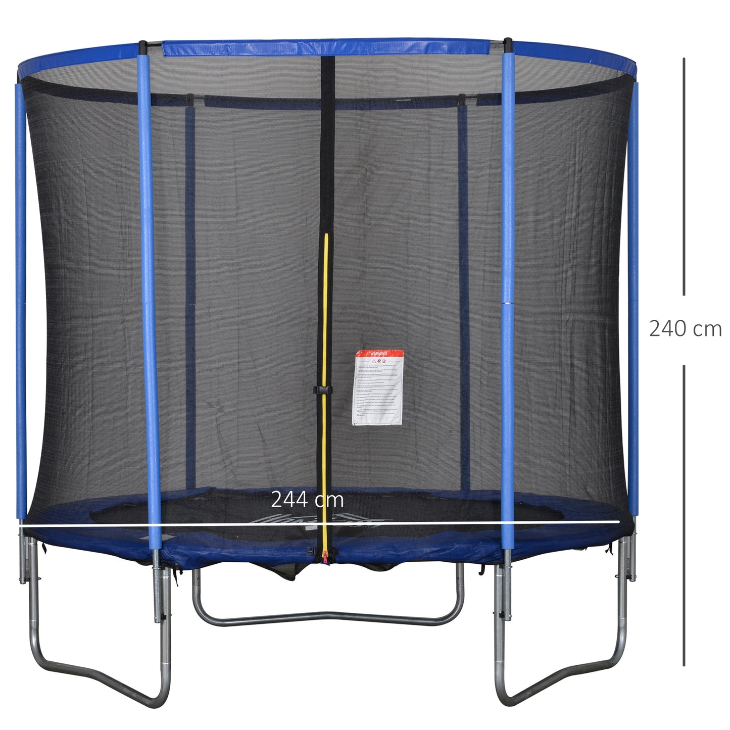 HOMCOM Trampolin mit Sicherheitsnetz Gartentrampolin für Innen- und Außenbereich Fitnesstrampolin für Jugendliche und Erwachsene Stahl Blau+Schwarz bis 113,6 kg Ø244 x 240H cm