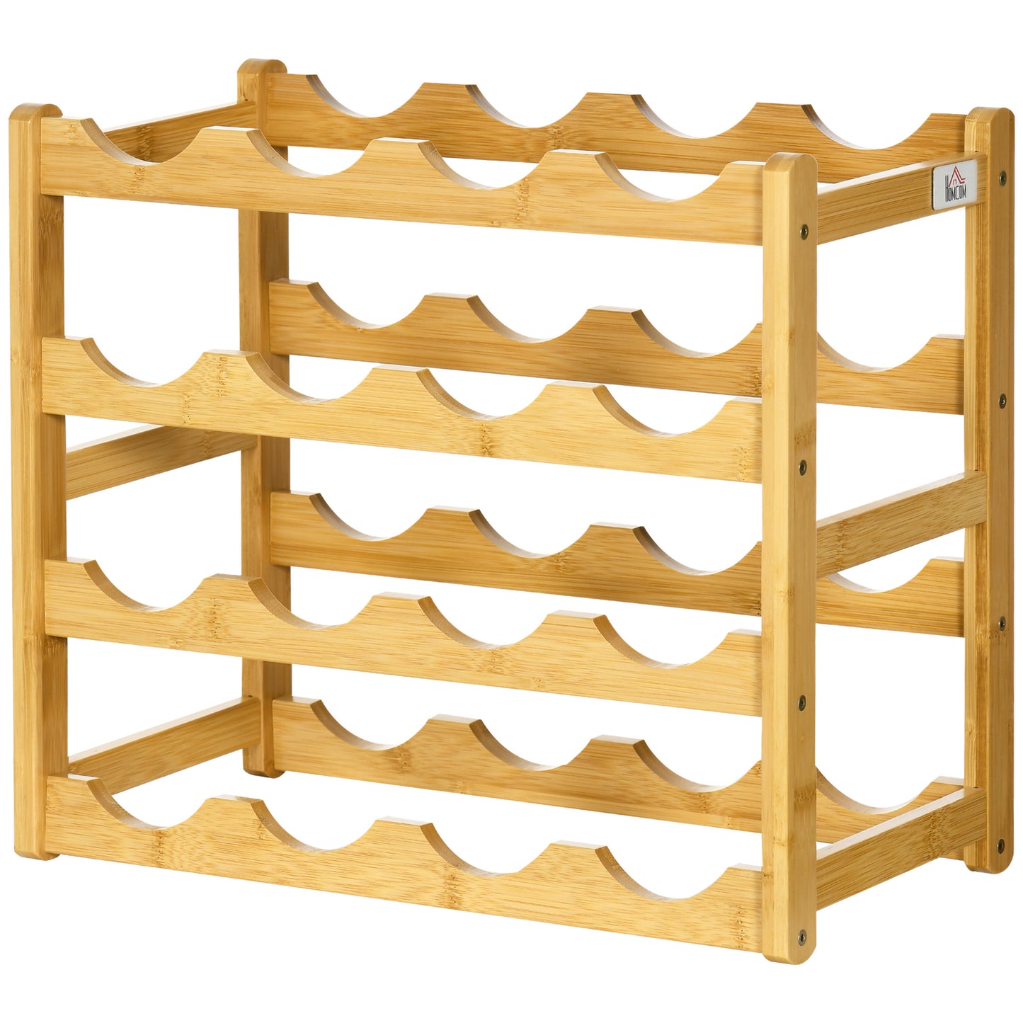 HOMCOM Weinregal aus Bambus für 16 Weinflaschen, 4 Regale, 43 cm x 23,5 cm x 38 cm Natur