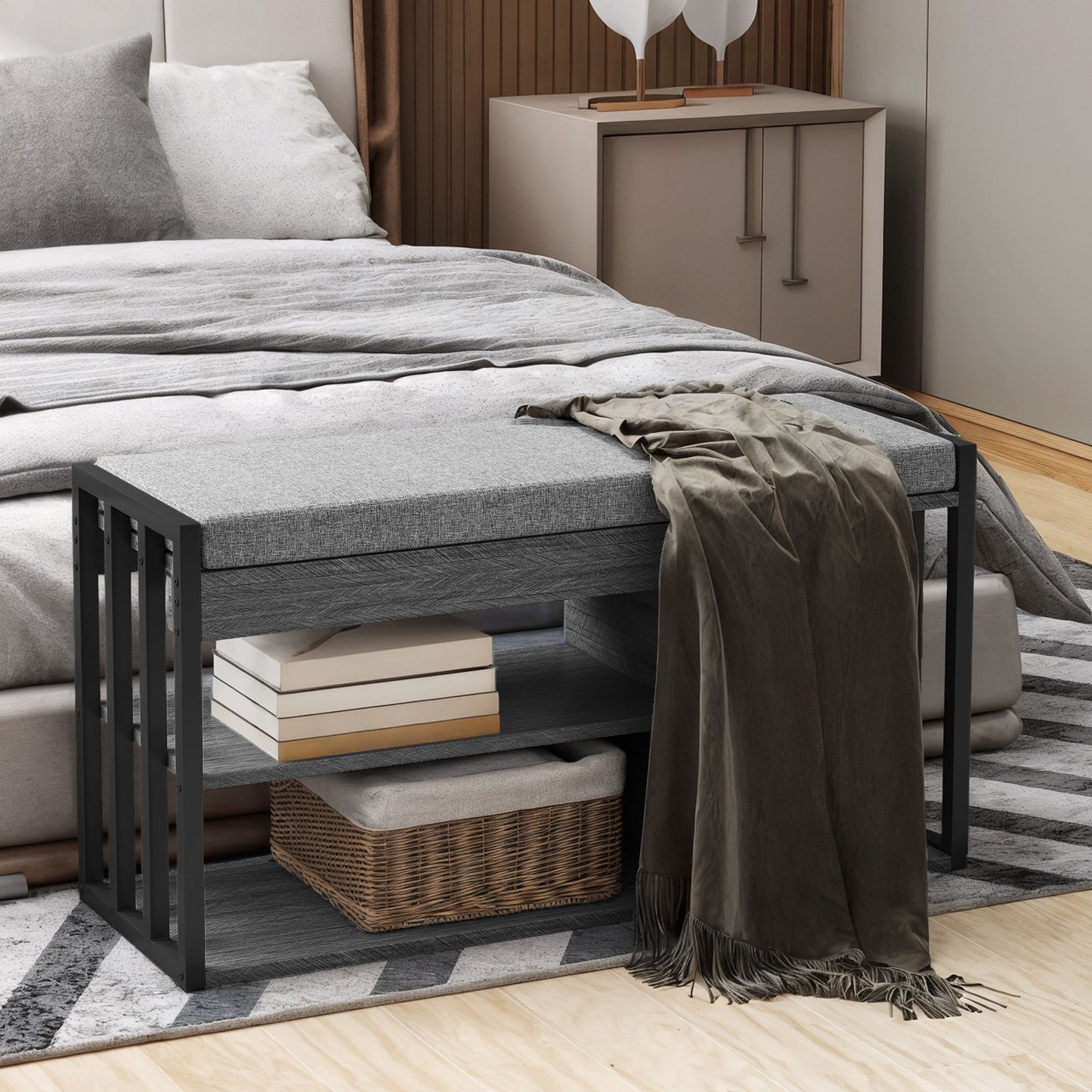 HOMCOM Schuhregal mit Sitzbank, Flurregal für Schuhe, Schuhschrank mit 3-stufigem Design, für Flur, Eingangsbereich, Wohnzimmer, Schlafzimmer, Grau