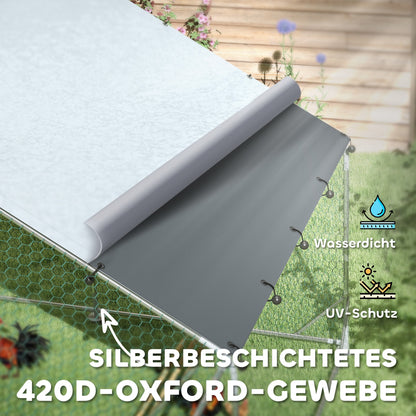 PawHut Hühnerstall, Freilaufgehege für Hühner, mit UV-beständiger Plane, Stahlgitter, Futterautomat, für 12-18 Hühner