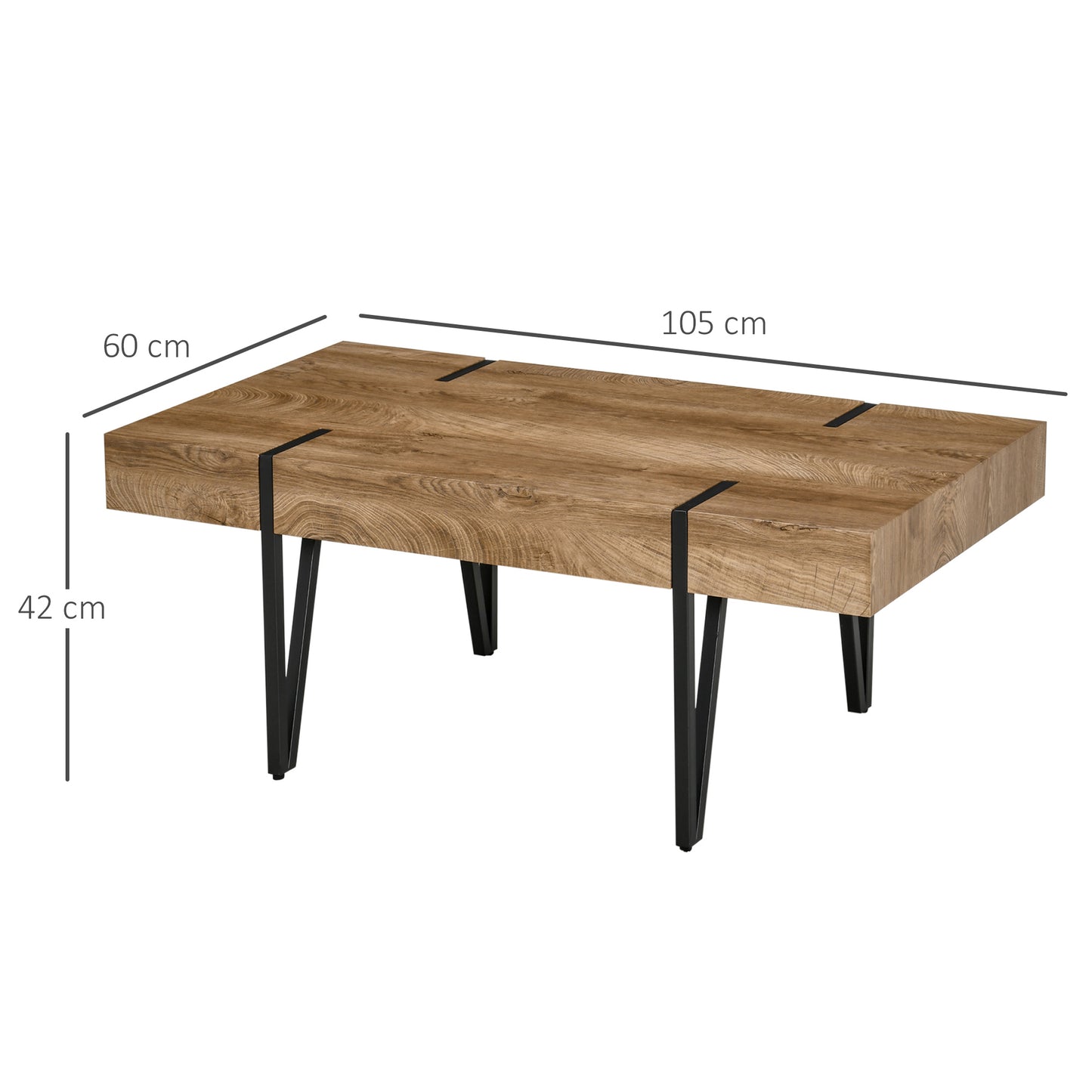 HOMCOM Couchtisch im Industriedesign 105 cm x 60 cm x 42 cm Schwarz + Braun