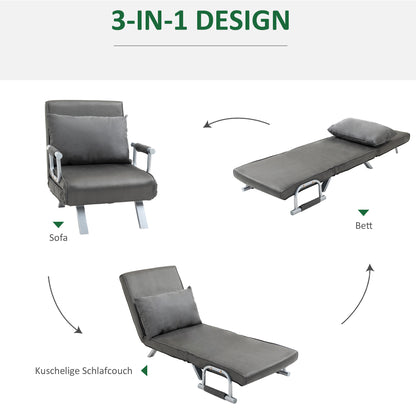 HOMCOM Relaxsessel Liegesessel Sessel, Liegefunktion, Gästebett, 65 cm x 69 cm x 80 cm, Grau
