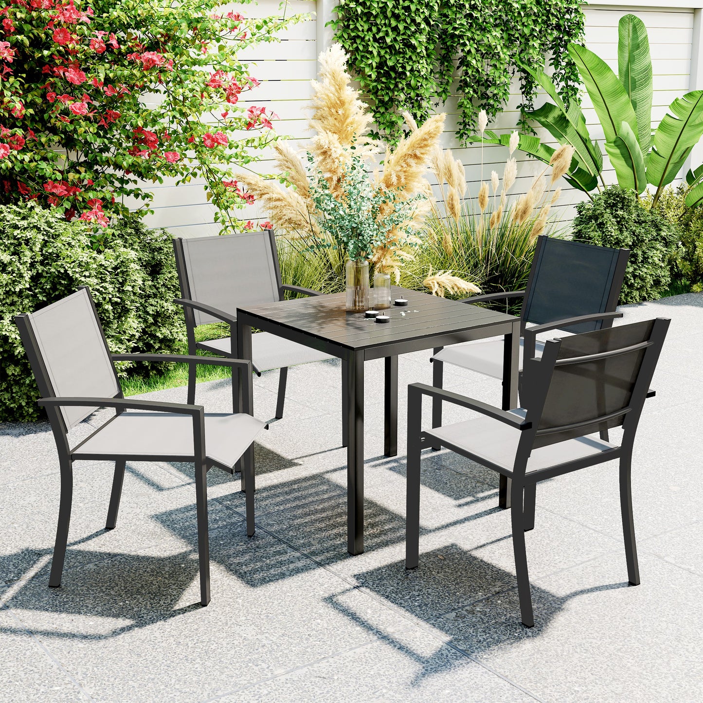 Outsunny Gartentisch Aluminium 73x73 cm Wetterfest Buffettisch mit Holzoptik, Campingtisch für 4 Personen Schwarz