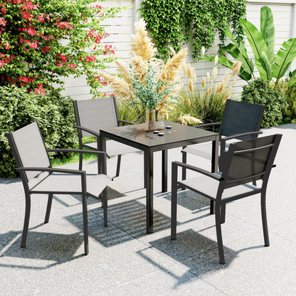 Outsunny Gartentisch Aluminium 73x73 cm Wetterfest Buffettisch mit Holzoptik, Campingtisch für 4 Personen Schwarz