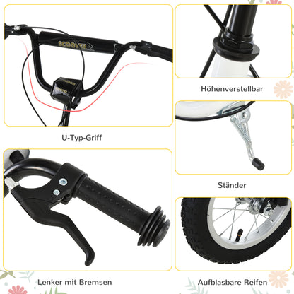 HOMCOM Kinderroller ab 5 Jahre Scooter Kinderscooter Tretroller Cityroller Kinder Roller Kickboard mit Luftreifen 12 Zoll Gummi Aluminium Weiß 120 x 58 x 85-95 cm