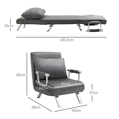 HOMCOM Relaxsessel Liegesessel Sessel, Liegefunktion, Gästebett, 65 cm x 69 cm x 80 cm, Grau