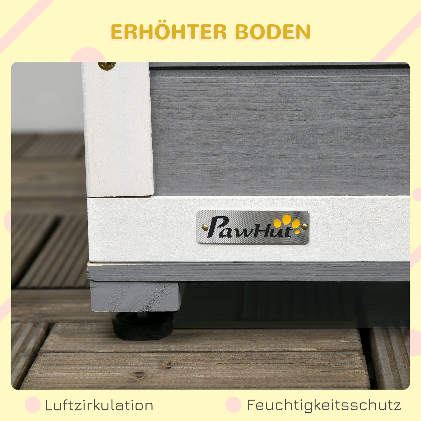 PawHut Hundehütte aus Massivholz، mit 2 Fressnäpfen، Veranda، wetterbeständig، 103 سم × 62 سم ​​× 66 سم، Grau + Weiß