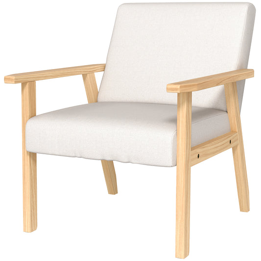HOMCOM Polstersessel mit Armlehnen, Esszimmerstuhl in Leinenoptik, Massivholzrahmen, 64 x 70 x 72 cm, Creme
