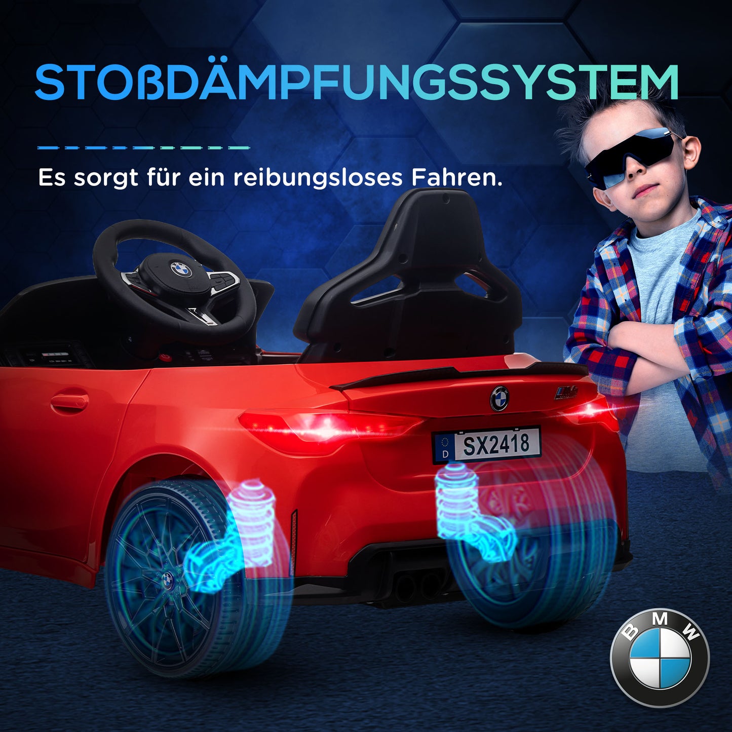 AIYAPLAY Elektro Kinderauto BMW M4, Sound & Licht, 3-5 km/h, inkl. Fernsteuerung, für 3-5 Jahre, Rot