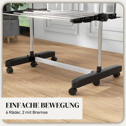 HOMCOM Wäschenständer Wäschetrockner 5 Ebenen, klappbar, One-Klick-System, 142 cm x 55 cm x1 72 cm, Schwarz + Silber