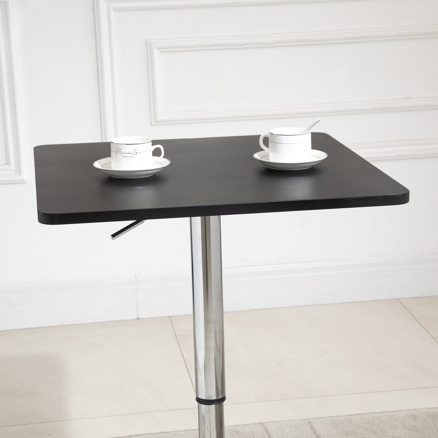 HOMCOM Höhenverstellbarer Bartisch, 360° drehbar, kratzfeste Füße, stabile Metallbasis, Schwarz/Silber