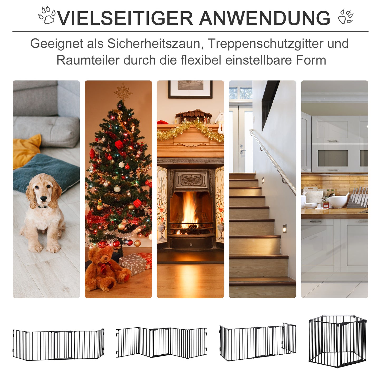 PawHut 2-in-1 Absperrgitter, Haustier-Laufstall, Sicherheitstor, faltbar, Metall, 300 x 3 x 74,5 cm, Schwarz