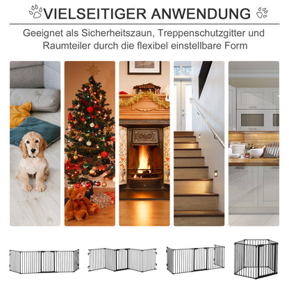PawHut 2-in-1 Absperrgitter, Haustier-Laufstall, Sicherheitstor, faltbar, Metall, 300 x 3 x 74,5 cm, Schwarz