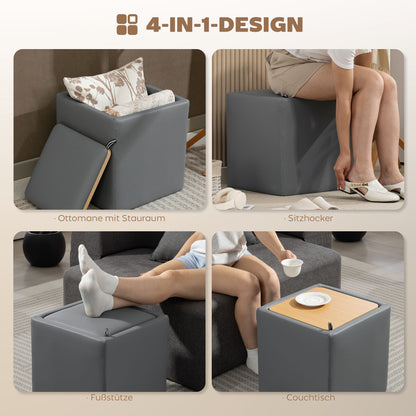 HOMCOM Sitzhocker mit Stauraum Hocker mit Deckel، Quadratischer Fußhocker Sitzwürfel Kunstleder 40 x 40 x 40 سم غراو