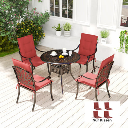 Outsunny 4er Set Sitzkissen 108 x 50 x 5 cm Stuhlkissen mit Bändern, Outdoor Indoor Sitzauflage Weinrot