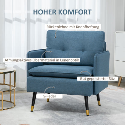 HOMCOM Akzentsessel mit Knopfheftung، Polstersessel، abnehmbare Polster، Schwarz + Gold + Blau