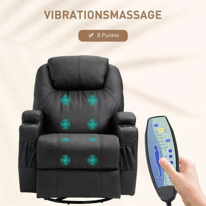 HOMCOM Massagesessel Elektrisk Relaxsessel Fernsehsessel Massagefunktion 5 Massage-Modi Liegefunktion Kunstleder Holz Metall Schaumstoff Schwarz 84 x 92 x 109 cm