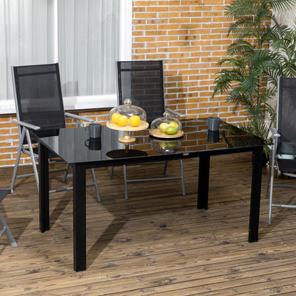Outsunny Gartentisch für 6 Personen, wetterbeständig, gehärtetes Glas, Terrassentisch, 150 cm x 90 cm x 74 cm, Schwarz