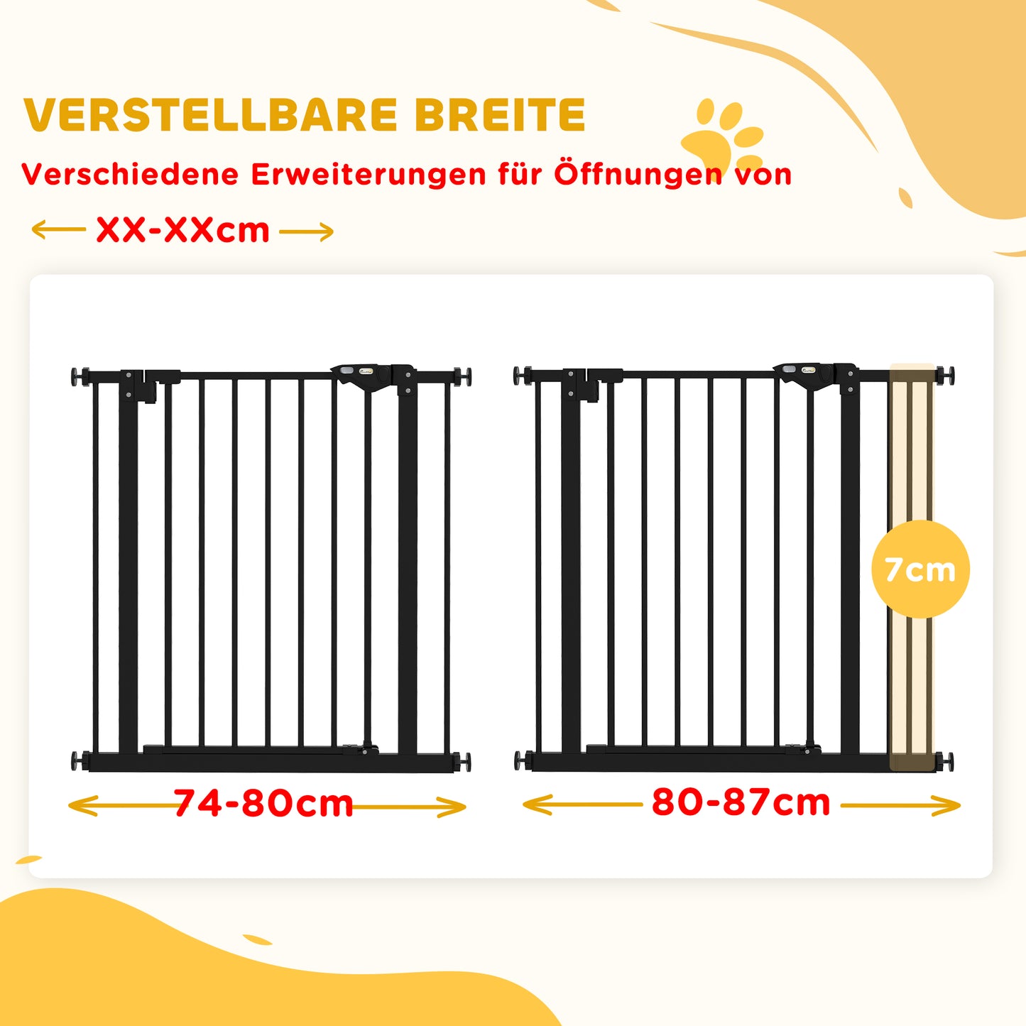 PawHut Türschutzgitter für Hunde, Absperrgitter, Schutzgitter für Haustiere, Metall, Kunststoff, 74-87 cm, Schwarz
