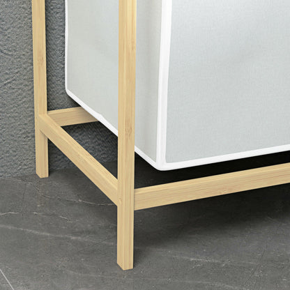 HOMCOM Wäschekorb mit 2 Waschsäcken, 1 Ablage, Bambus, 63,5 cm x 33 cm x 73 cm, Hellgrau + Natur