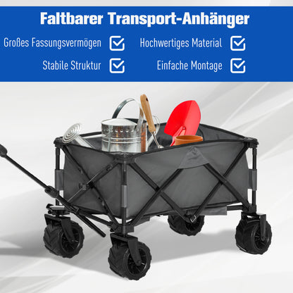 Outsunny Bollerwagen Faltbarer Handwagen 360° Gartenwagen Transportwagen mit Teleskop Griff Verstellbarer Griffhöhe Strandwagen bis 70 kg Tragkraft Metall Oxford Dunkelgrau 108 x 55 x 59-89 cm
