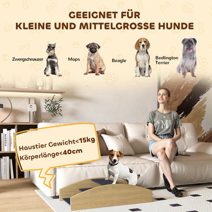 PawHut Agility Hundeschaukel, 2-in-1 Wippe und Treppe, rutschfest, Tanneholz, 80 x 39,5 cm