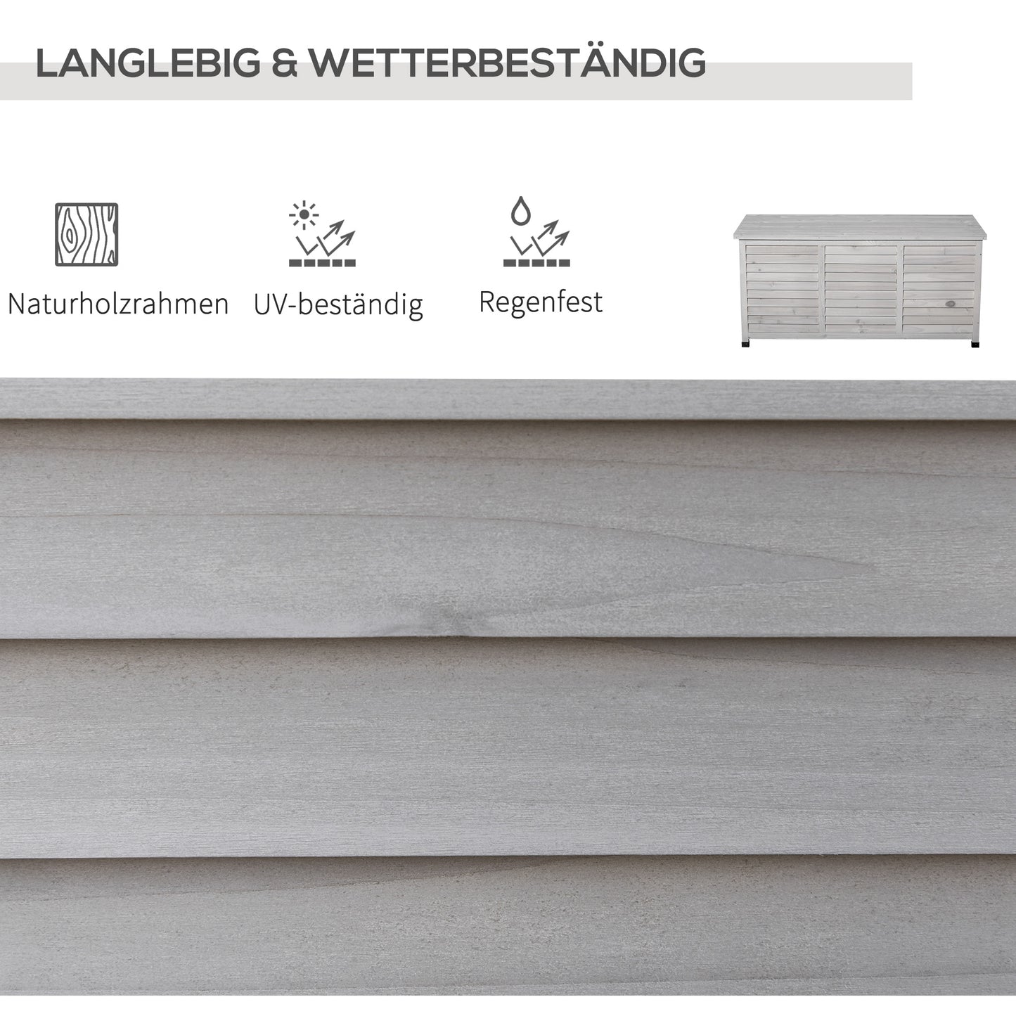 Outsunny Gartenbox, wetterbeständig, luftdurchlässig, Kissenbox, Aufbewahrungsbox, Fichtenholz, grau, 127 x 56 x 60 cm