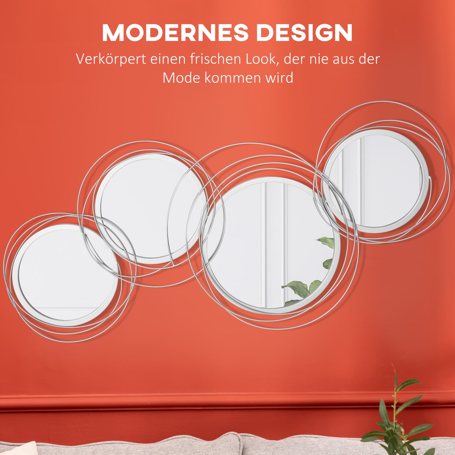 HOMCOM Spiegel-Set für Wanddekoration، Wandschmuck mit 4 Spiegeln، Wandspiegel، Flurspiegel، 107 × 4 × 56 سم