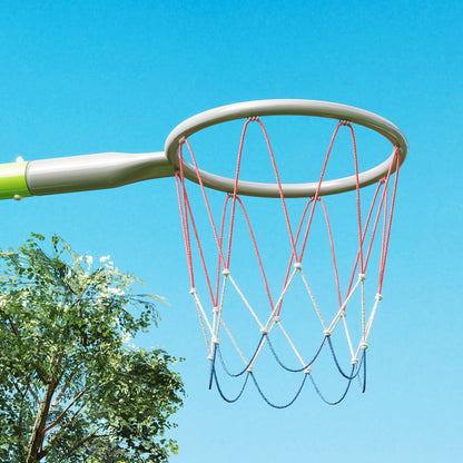 AIYAPLAY Schaukelset für Kinder, 2 Schaukelsitze, 1 Basketballkorb, 1 Fußballtor, Metallrahmen, Grün