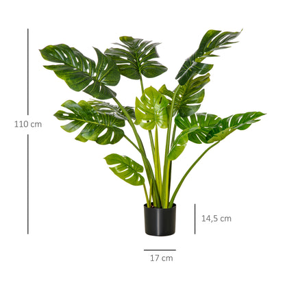 HOMCOM künstliche Pflanzen 110 cm künstlicher Monstera Kunstpflanzen im Topf Kunstbaum Zimmerpflanze Dekopflanze Büropflanze Kunststofftopf für drinnen und draußen