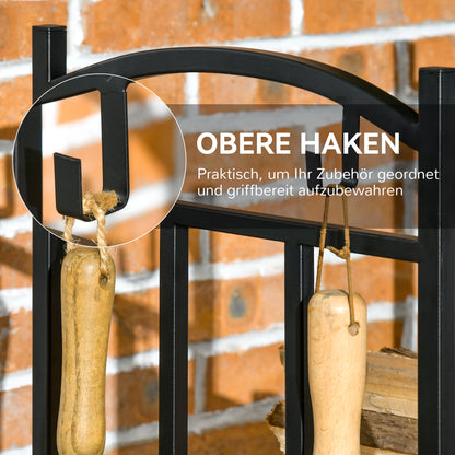 Outsunny Kaminholzregal für innen 46 × 32 × 126 سم 3 Ebenen Brennholzregal mit 4 Haken Metall Schwarz
