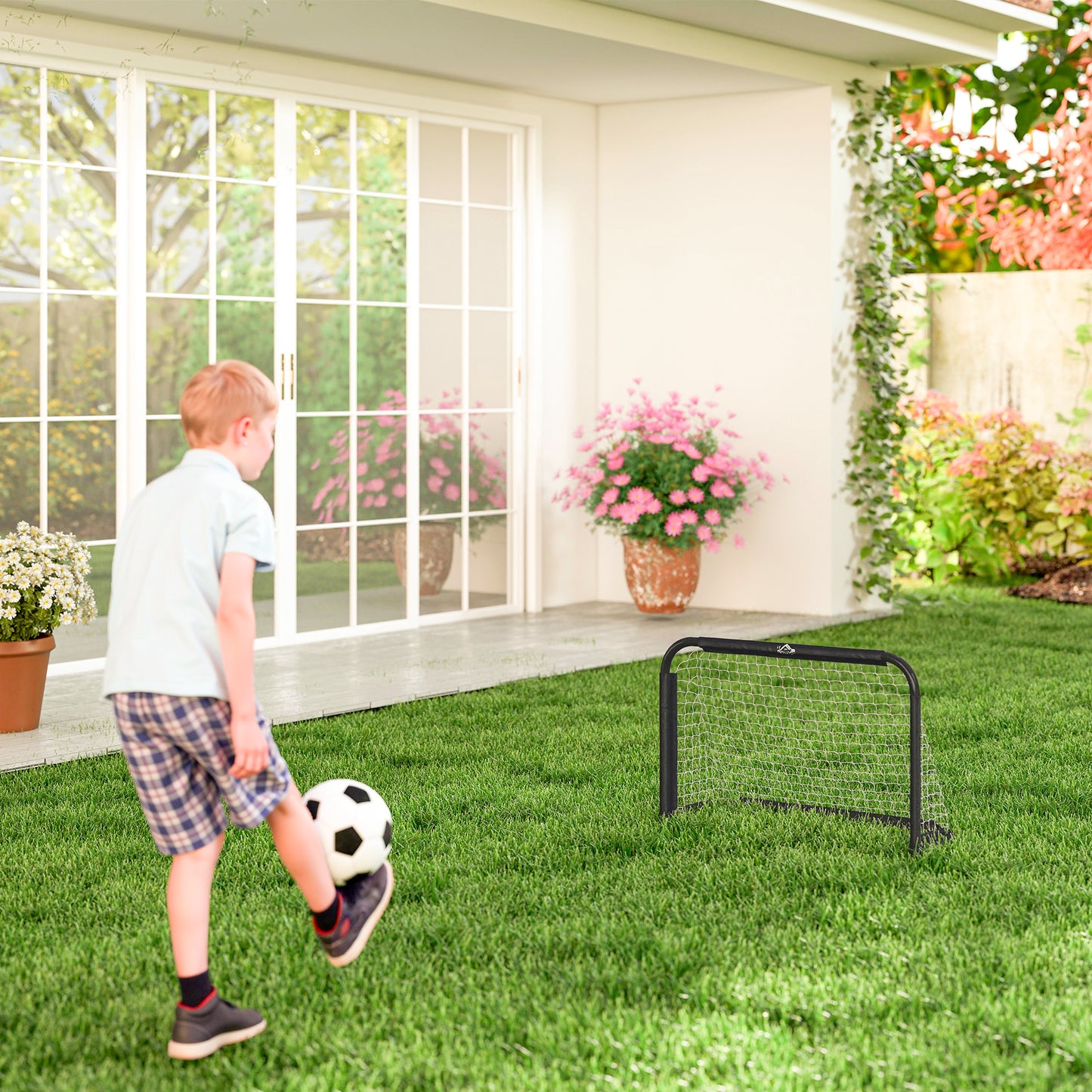 HOMCOM Fußballtor-Set, 2 klappbare Minitore, Metallrahmen, inkl. Werkzeug, 90 x 36 x 60 cm, Schwarz