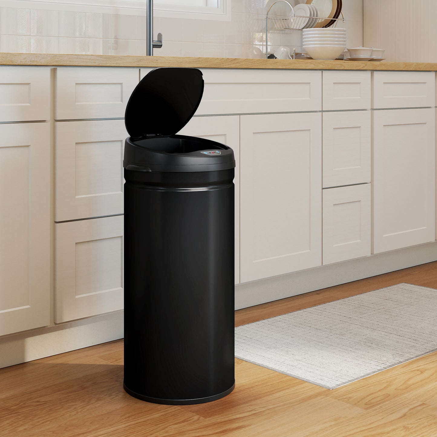 HOMCOM 42 Liter Sensor-Mülleimer mit Soft-Close-Funktion, berührungsfreier Abfalleimer aus Edelstahl für hygienische Küchen