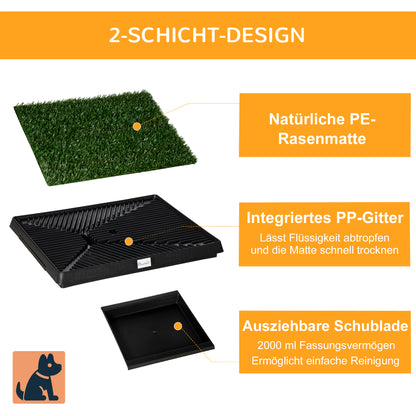 PawHut Hundetoilette mit Gras 63 x 51 cm Hundeklo Waschbar Welpentoilette Welpenklo mit herausnehmbarer Schublade, Trainingsunterlage für Kleine Hunde Große Hunde