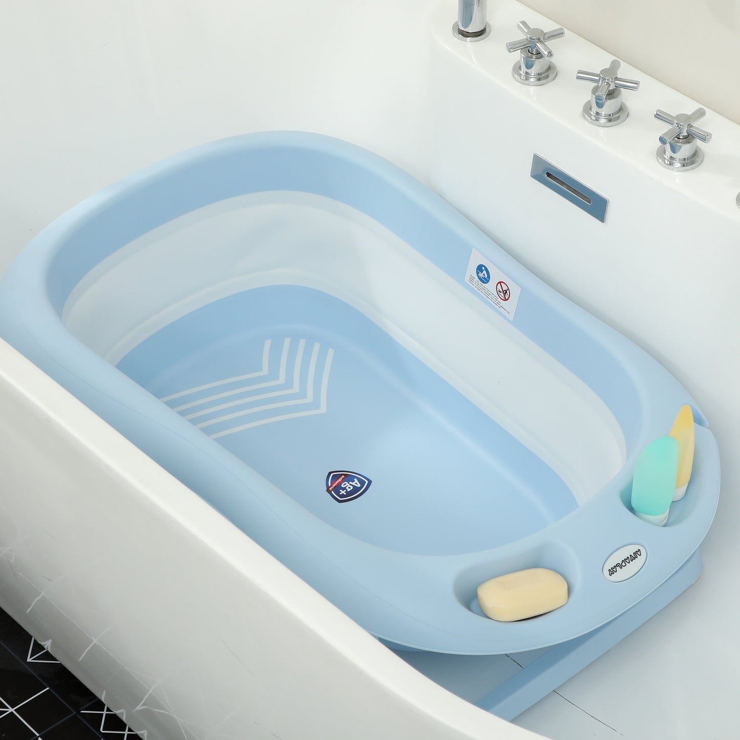 AIYAPLAY Babybadewanne, faltbar, rutschfester Boden, sichere Materialien, 83L x 48B x 23,5H cm, Hellblau