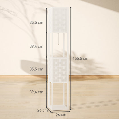 HOMCOM Stehlampe, Gittermuster, 2-Ebenen-Regale, für verschiedene Glühbirnen, Weiß