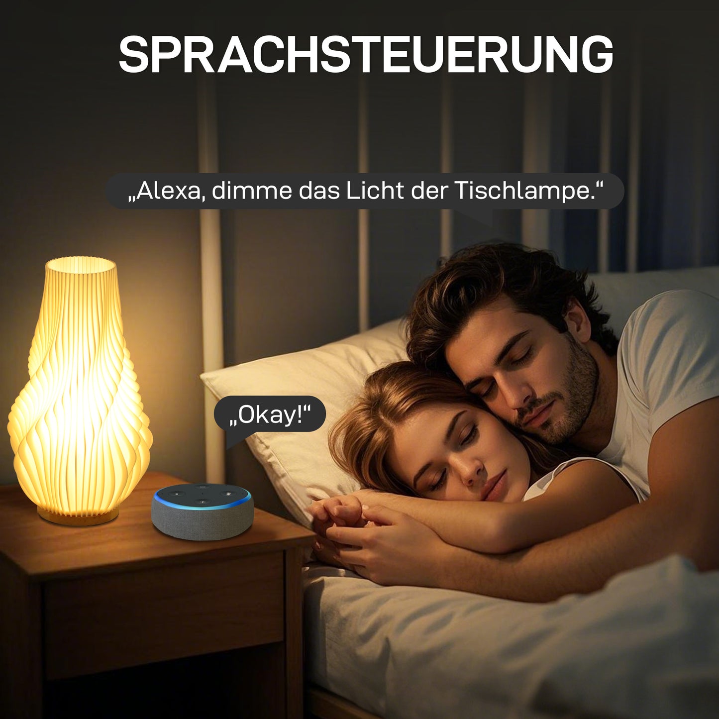 HOMCOM Smart Tischlampe mit App-Steuerung, Alexa-kompatibel, Kunststoff, Holz, Weiß