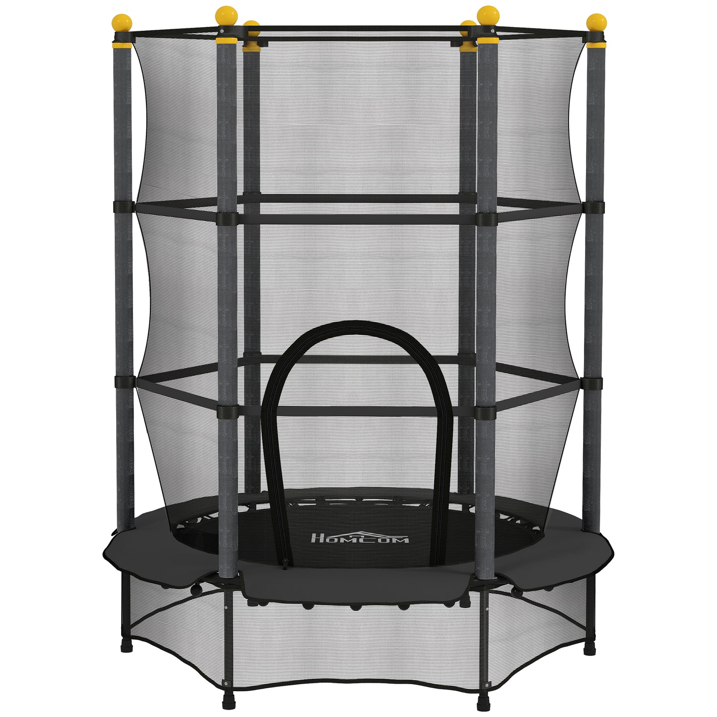 HOMCOM Trampolin für Kinder, Ø140 cm, mit Sicherheitsnetz, für innen und außen, Stahl, Kunststoff, belastbar bis 50 kg, Schwarz