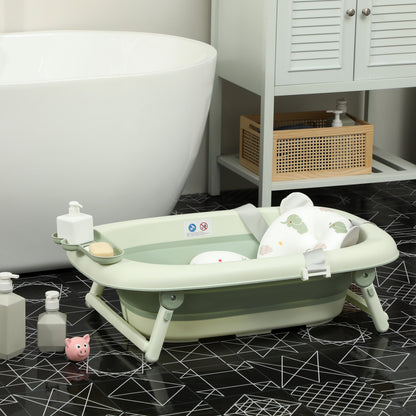 AIYAPLAY Babybadewanne, faltbar, rutschfester Boden, Elefanten-Badekissen, 86 x 53 x 25,5 cm, Grün