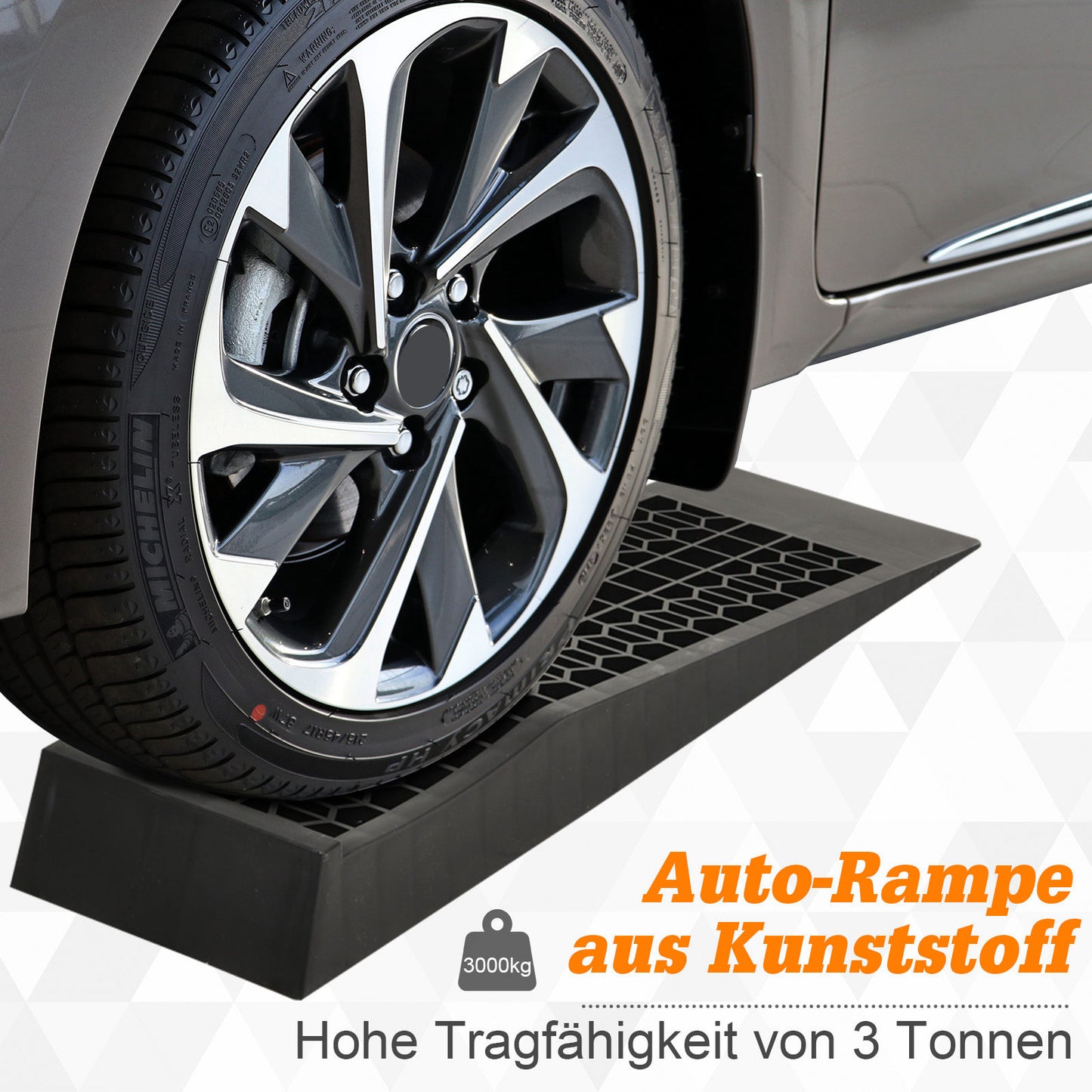 HOMCOM 2-teiliges Auffahrrampen-Set, Schwellenrampe, Bordsteinrampe, Gummirampen, 3 Tonnen Tragkraft, Kunststoff, Schwarz