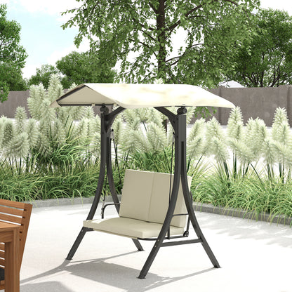 Outsunny Hollywoodschaukel mit verstellbarem Sonnendach Sitzauflage, 2-Sitzer bis 220kg 150x120x182cm, Cremeweiß