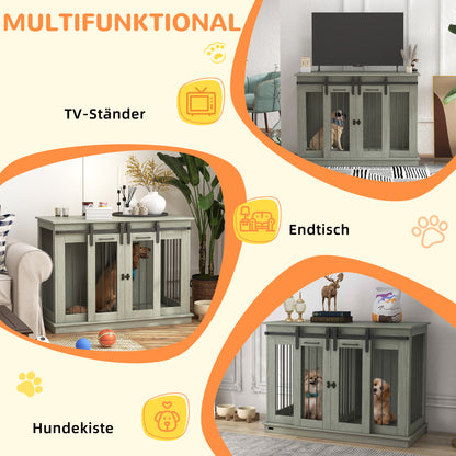 PawHut Hundekäfig mit 2 Türen, Hundebox, Transportbox für Hunde, rustikales Design, verriegelbar, Grau