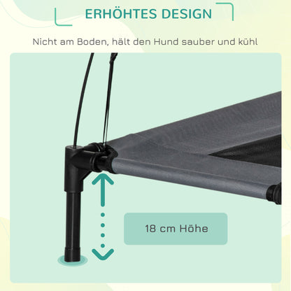 PawHut Erhöhtes Hundebett mit Baldachin, Haustierbett, Hundeliege outdoor mit Dach, Atmungsaktiv, Taftstoff für Camping Grau 92 x 76 x 90 cm
